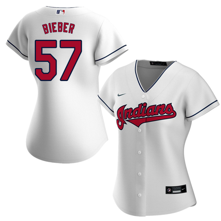 Nike Women #57 Shane Bieber Cleveland Indians Baseball Jerseys Sale-White